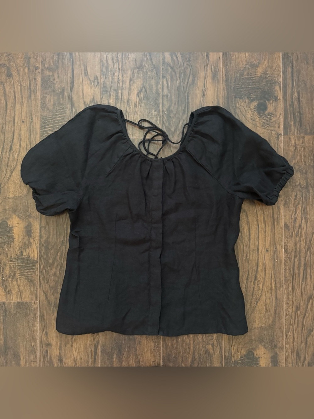 Crew 100% Linen Puff Sleeve Peasant Blouse
Size 8 Black